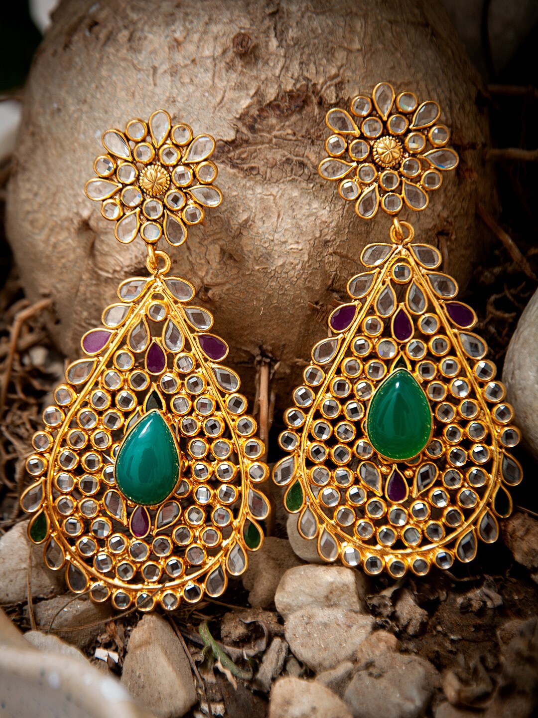 

Neeta Boochra Gold-Plated Contemporary Drop Earrings