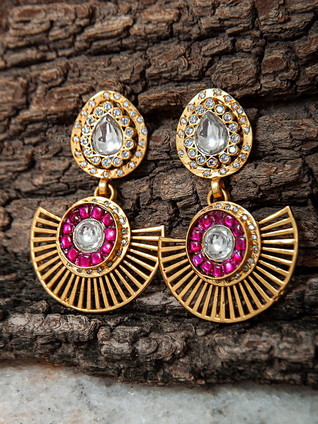 

Neeta Boochra Gold-Plated Contemporary Drop Earrings