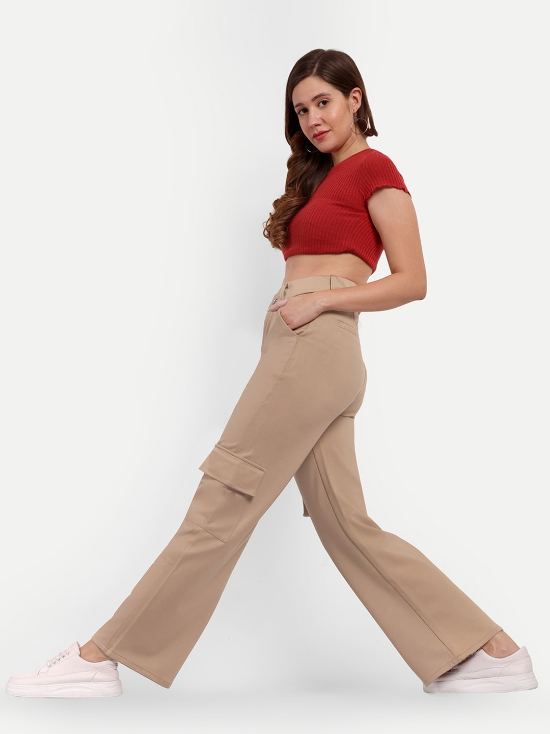 

BROADSTAR Women Pleated Korean Pants, Beige