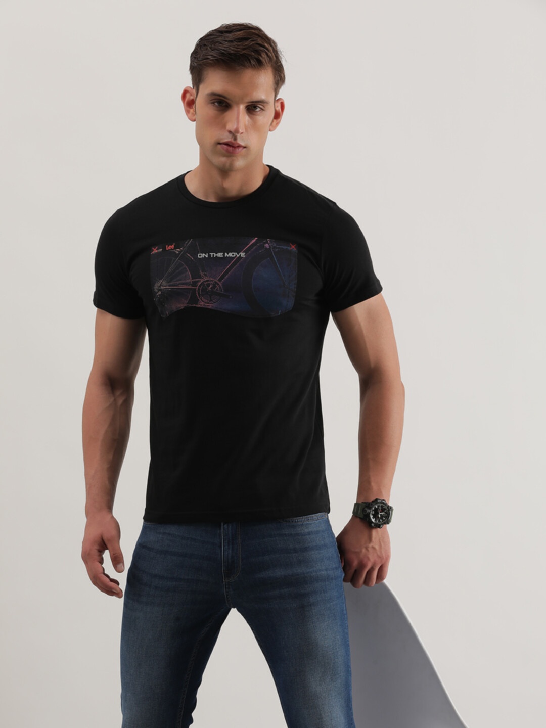 

Lee Typography Printed Slim Fit Cotton T-shirt, Black