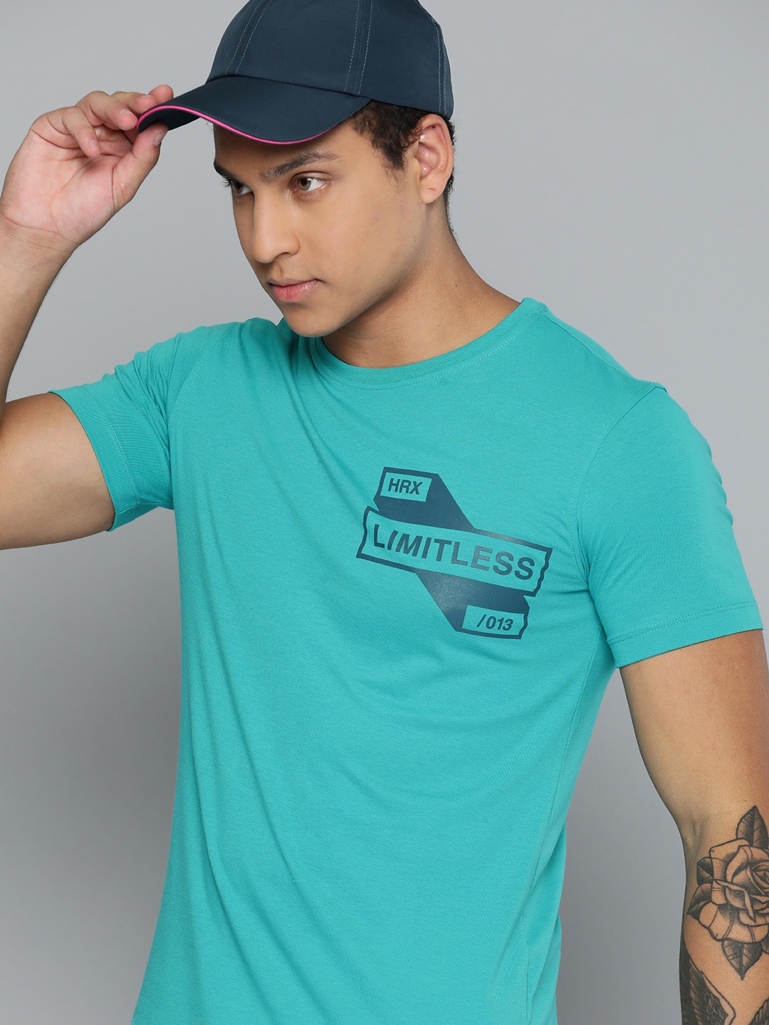 

HRX by Hrithik Roshan Typography Printed T-shirt, Turquoise blue