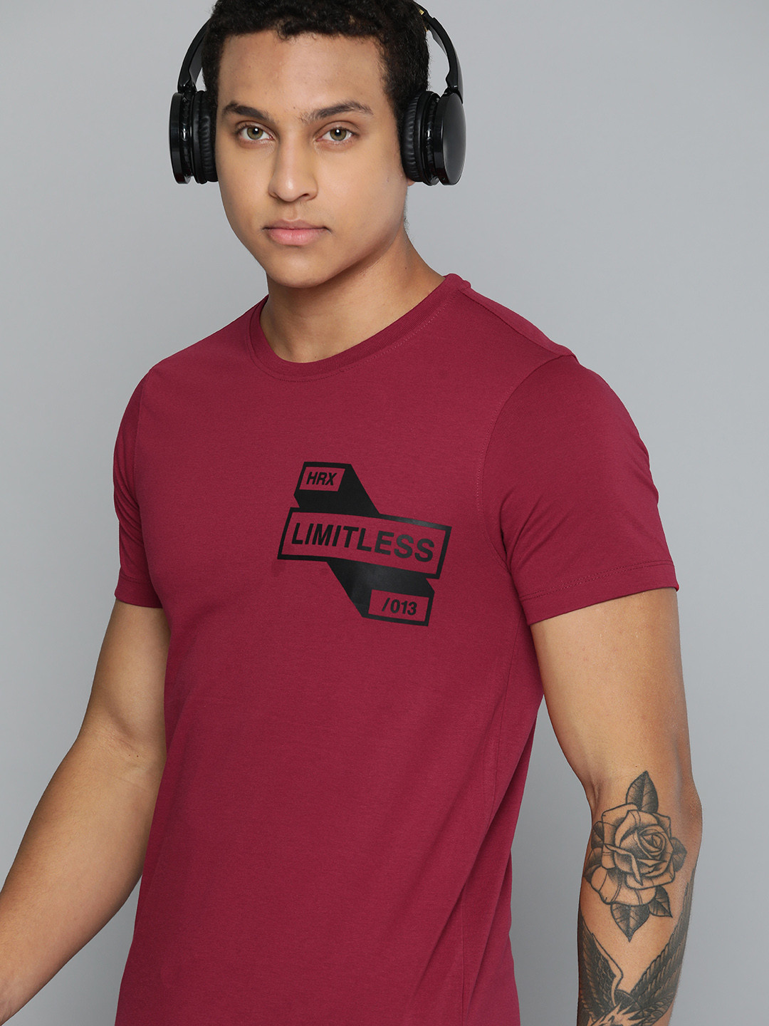 

HRX by Hrithik Roshan Typography Printed T-shirt, Maroon