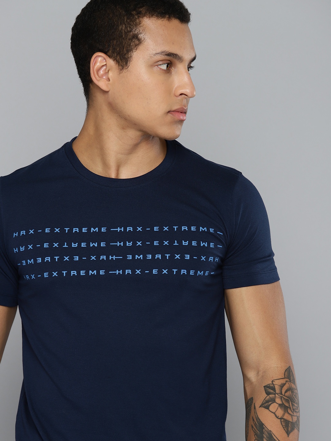 

HRX by Hrithik Roshan Men Typography Printed T-shirt, Navy blue