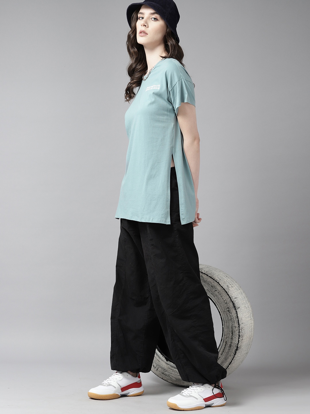 

The Roadster Lifestyle Co. Drop-Shoulder Sleeves Pure Cotton T-shirt, Blue