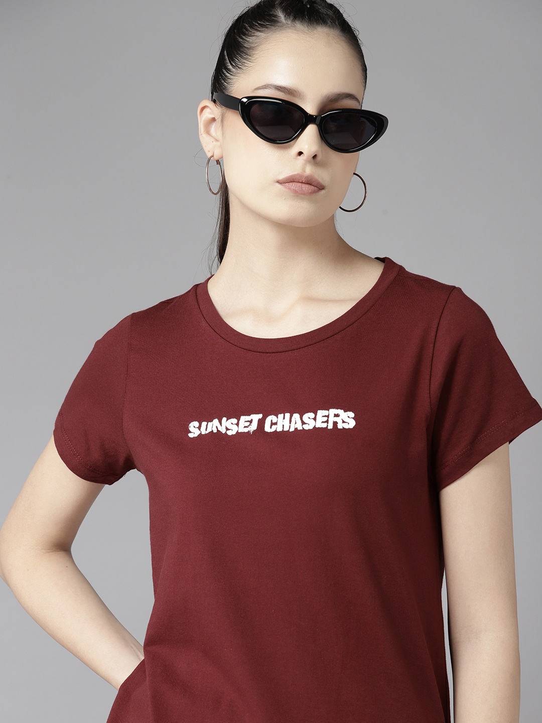 

The Roadster Lifestyle Co. Printed Pure Cotton T-shirt, Maroon