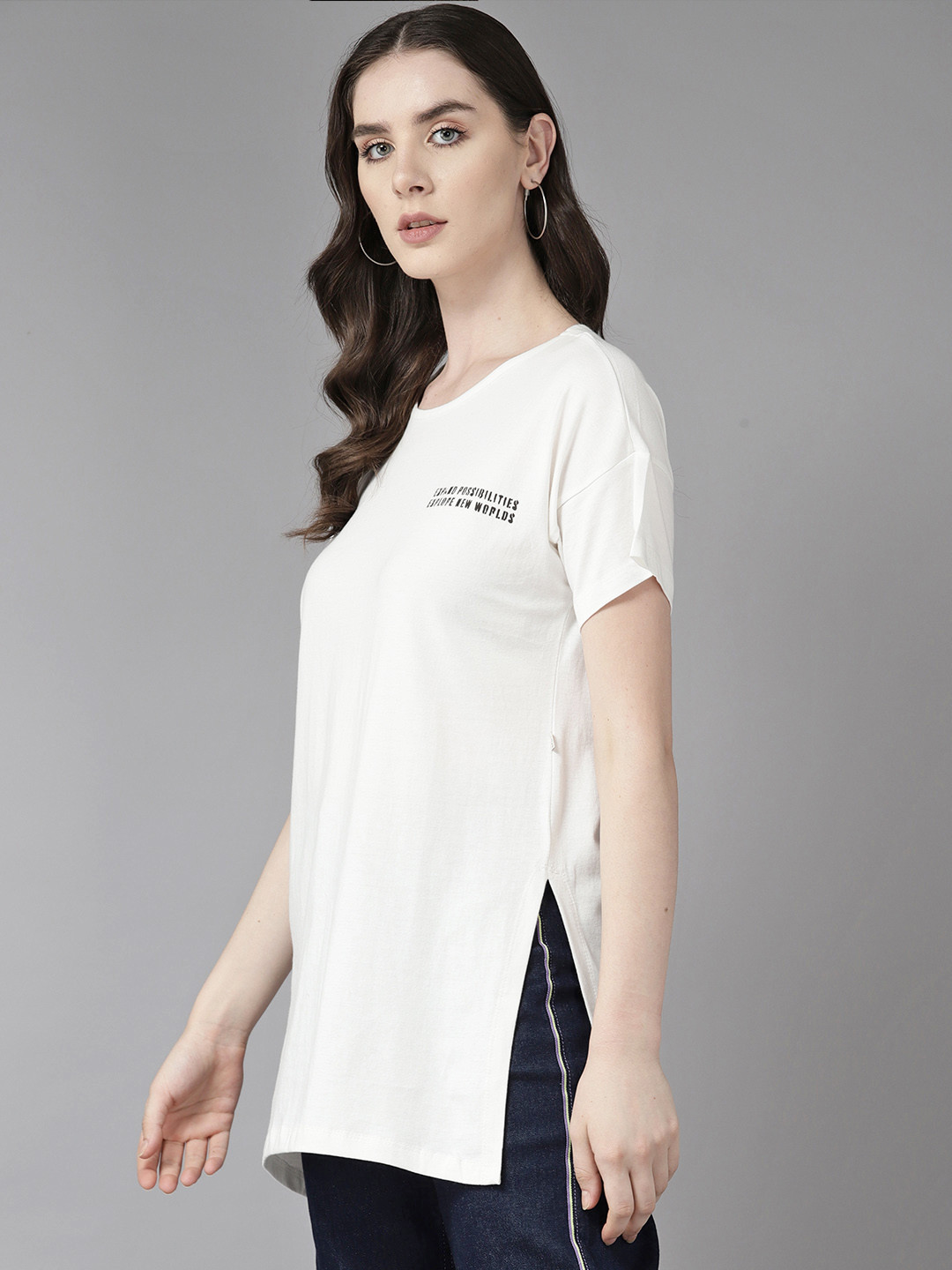

The Roadster Lifestyle Co. Drop-Shoulder Sleeves Pure Cotton T-shirt, White