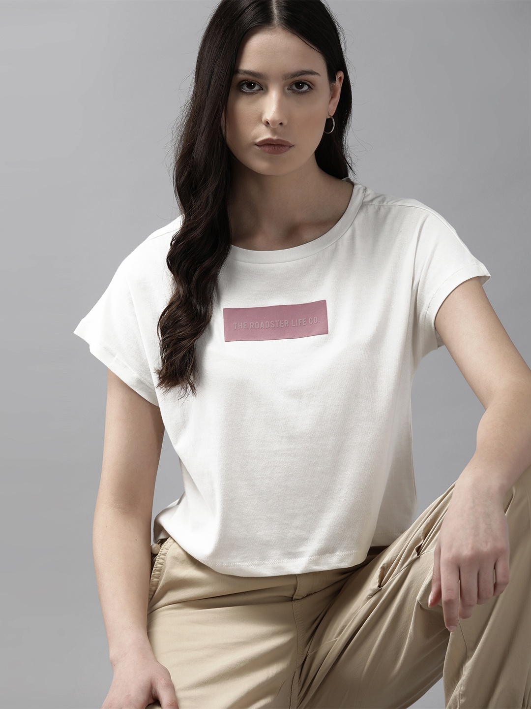 

The Roadster Lifestyle Co. Brand Logo Printed Pure Cotton T-shirt, White