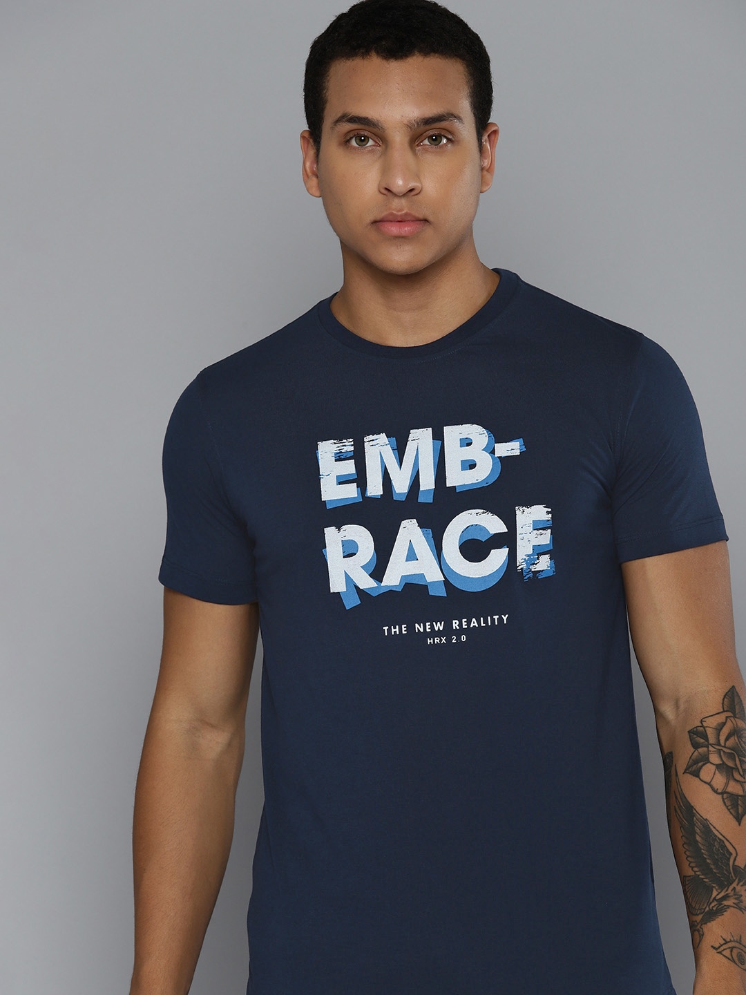 

HRX by Hrithik Roshan Men Typography Printed T-shirt, Navy blue