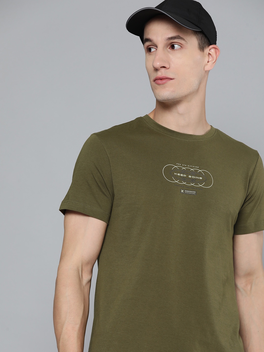 

HRX by Hrithik Roshan Printed Detail Pure Cotton T-shirt, Olive