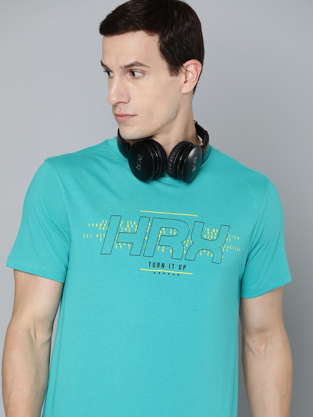 

HRX by Hrithik Roshan Brand Logo Print Lifestyle T-shirt, Turquoise blue
