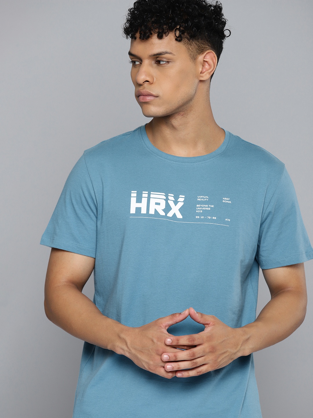 

HRX by Hrithik Roshan Men Brand Logo Printed Pure Cotton Lifestyle T-shirt, Blue