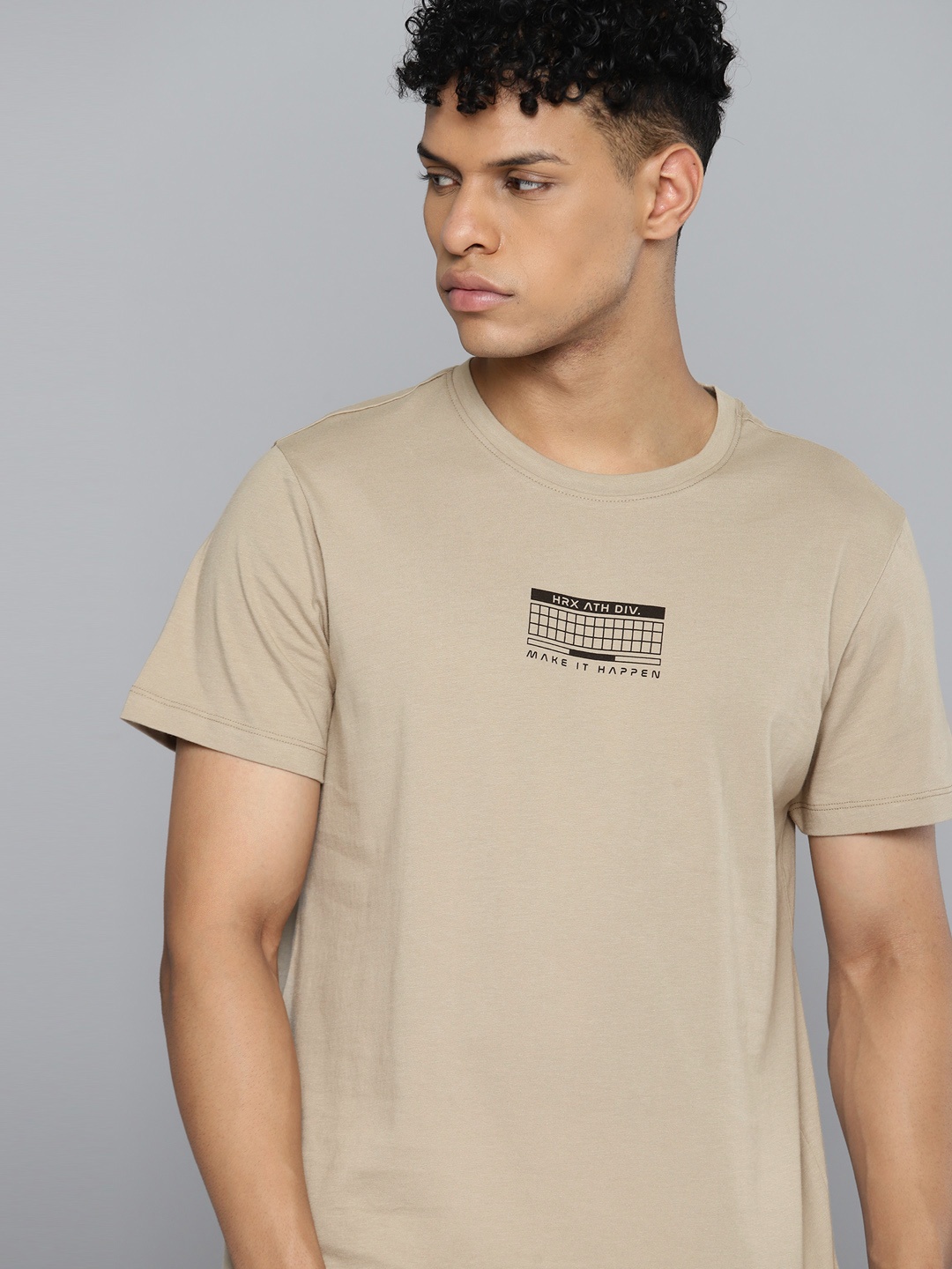 

HRX by Hrithik Roshan Men Brand Logo Printed Pure Cotton Lifestyle T-shirt, Beige