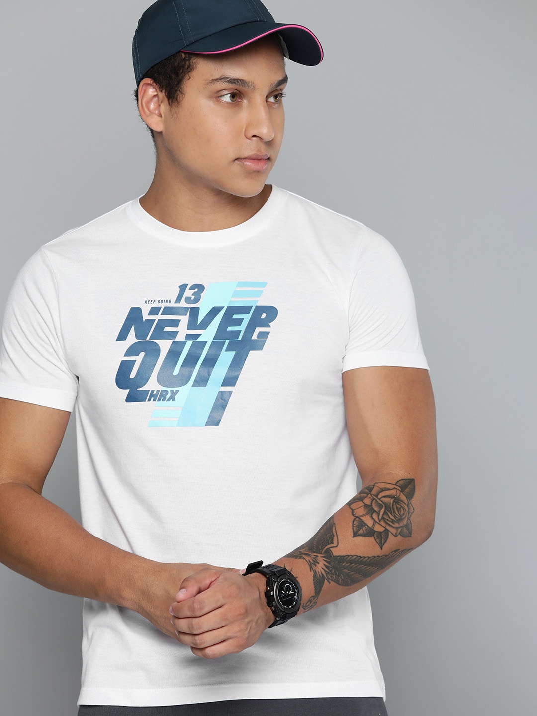 

HRX by Hrithik Roshan Men Typography Printed Pure Cotton T-shirt, White
