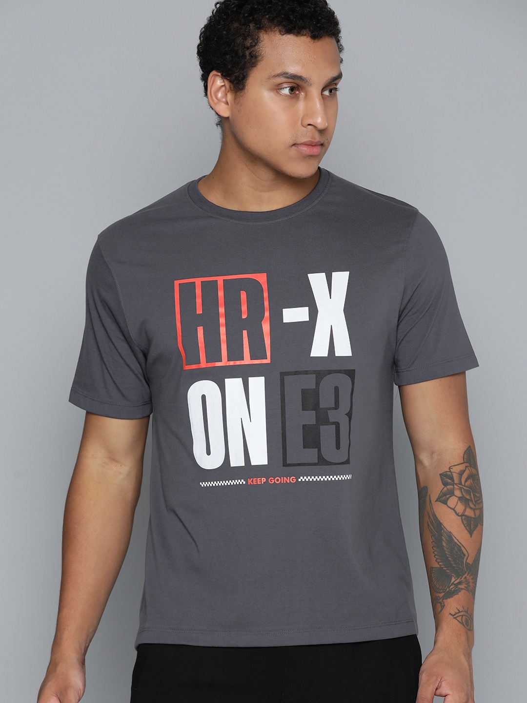 

HRX by Hrithik Roshan Typography Printed Casual T-shirt, Grey