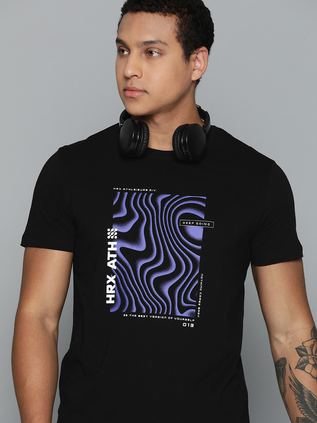 

HRX by Hrithik Roshan Men Pure Cotton Printed T-shirt, Black
