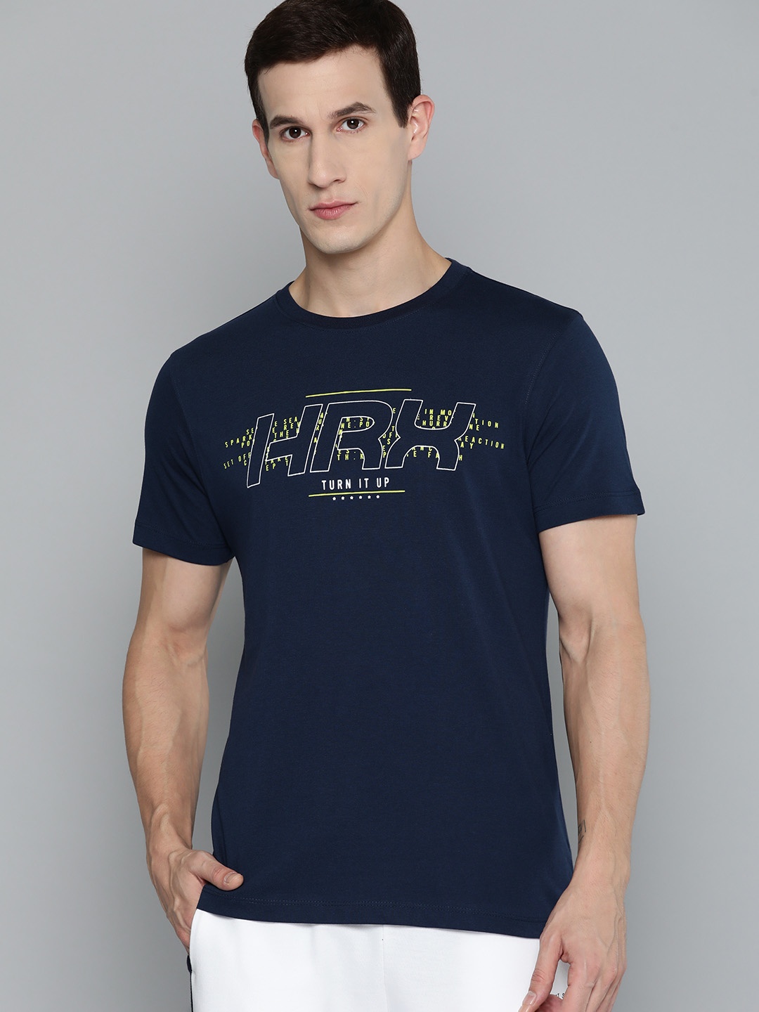 

HRX by Hrithik Roshan Brand Logo Printed T-shirt, Navy blue