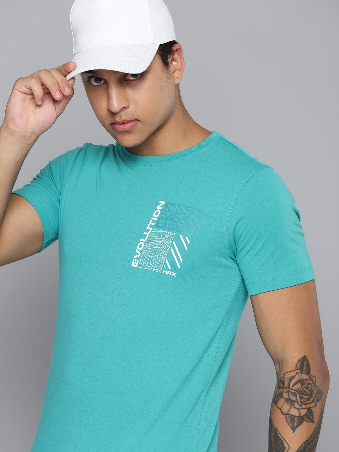 

HRX by Hrithik Roshan Men Typography Printed T-shirt, Turquoise blue