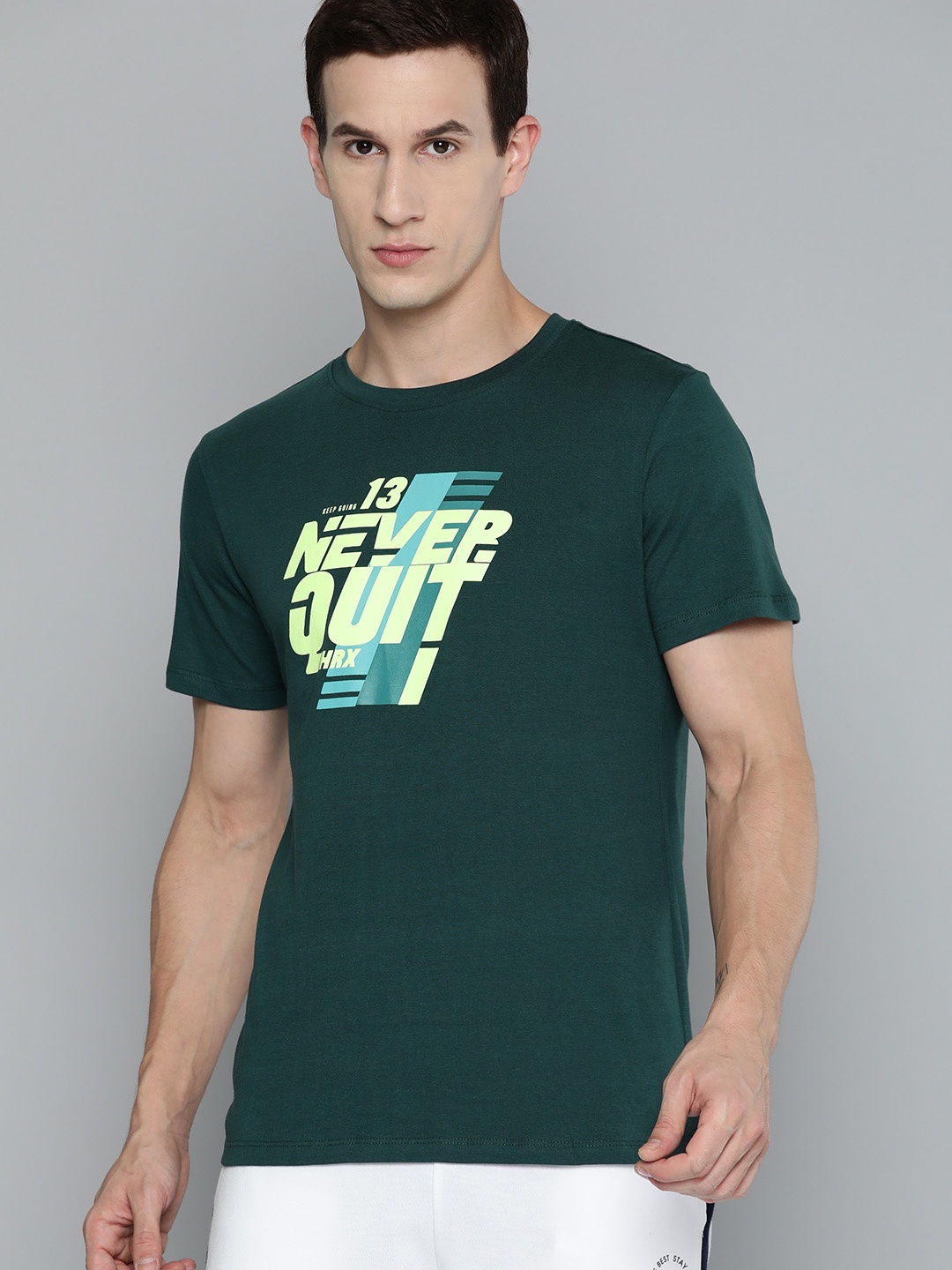 

HRX by Hrithik Roshan Typography Printed Pure Cotton T-shirt, Green
