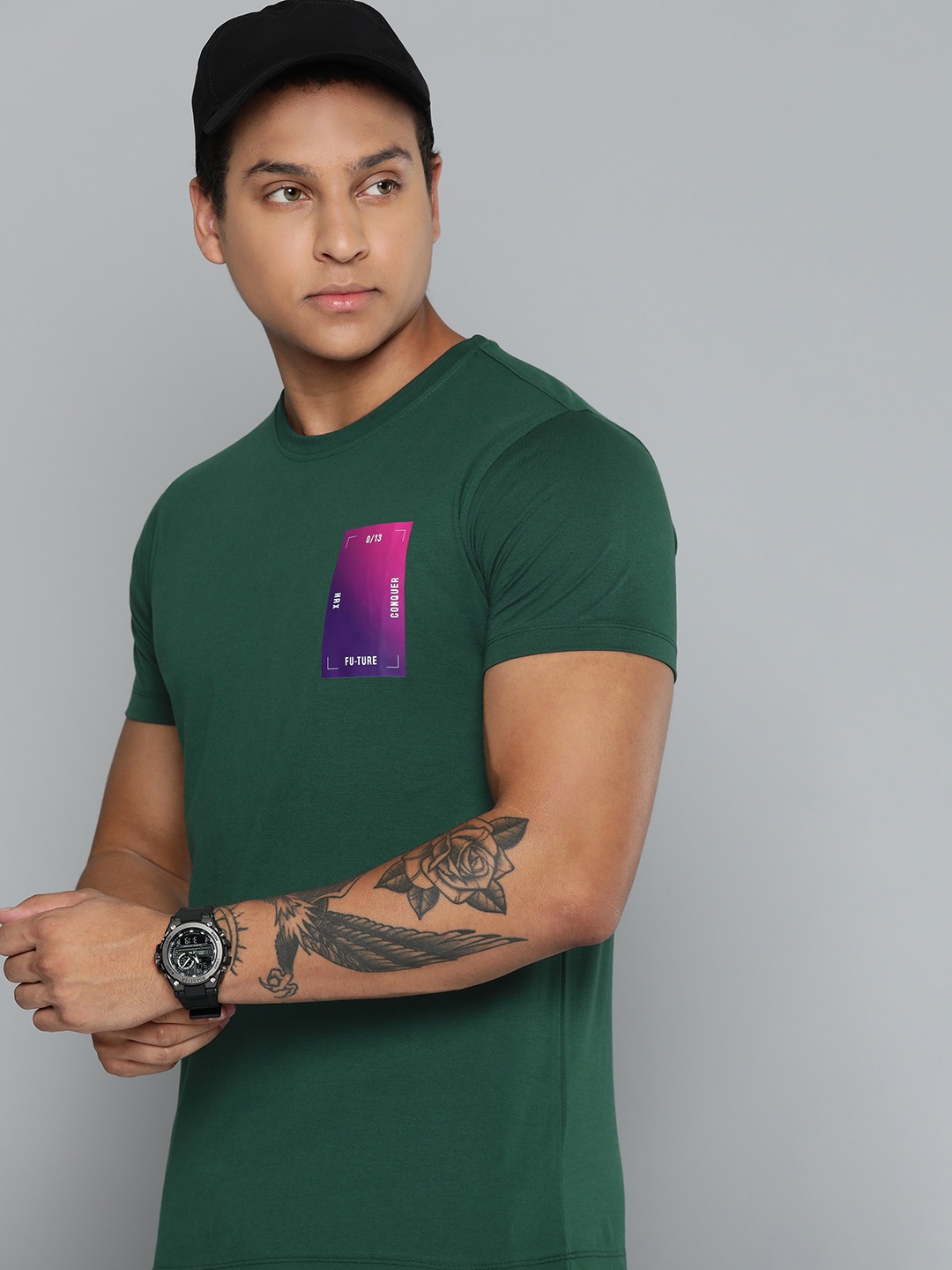 

HRX by Hrithik Roshan Men Placement Detail T-shirt, Green