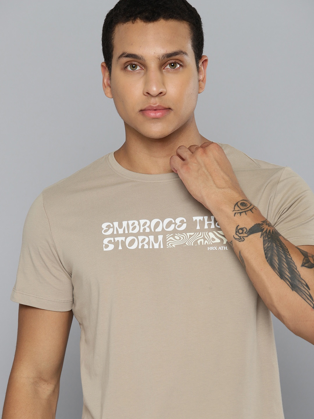 

HRX by Hrithik Roshan Men Typography Printed Pure Cotton T-shirt, Beige