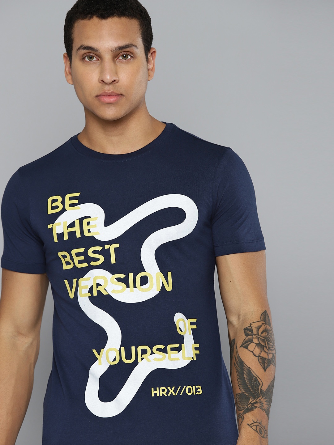 

HRX by Hrithik Roshan Men Typography Printed T-shirt, Navy blue