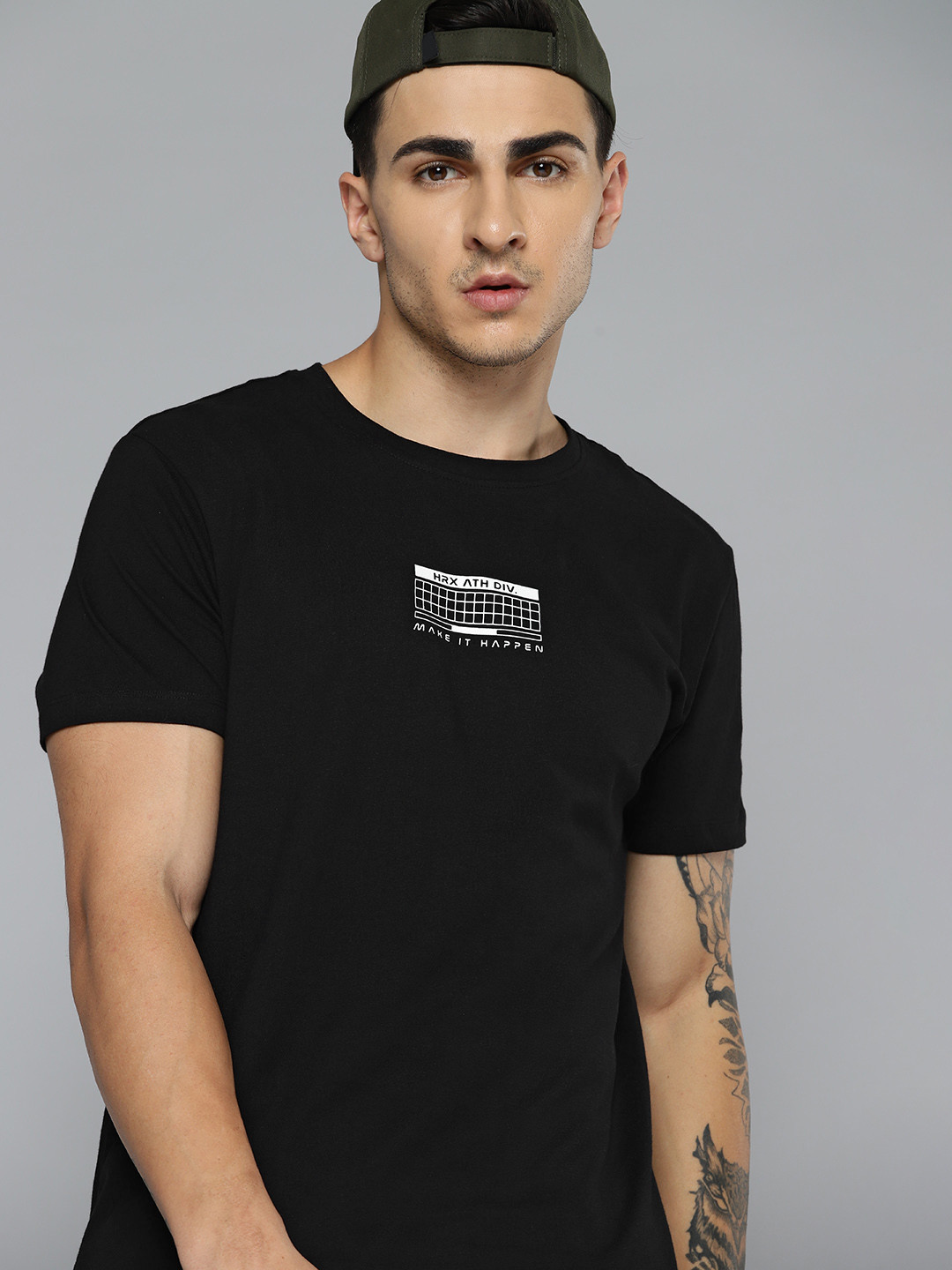 

HRX by Hrithik Roshan Men Pure Cotton T-shirt, Black