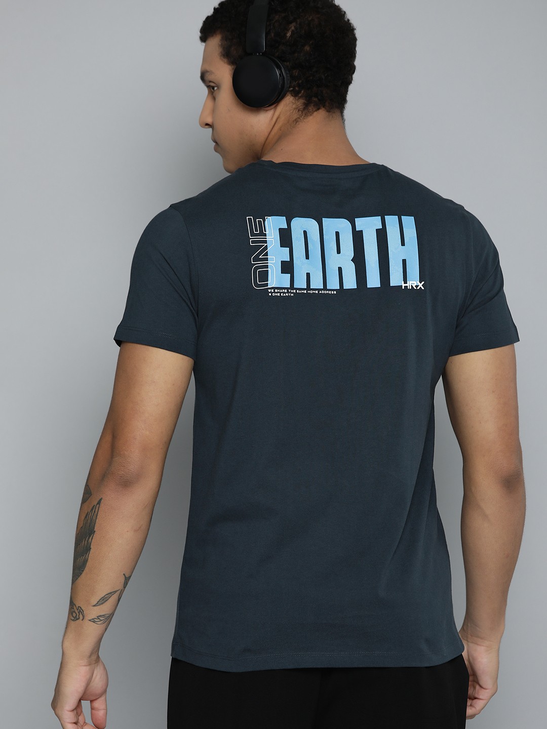 

HRX by Hrithik Roshan Typography Printed Pure Cotton Lifestyle T-shirt, Navy blue