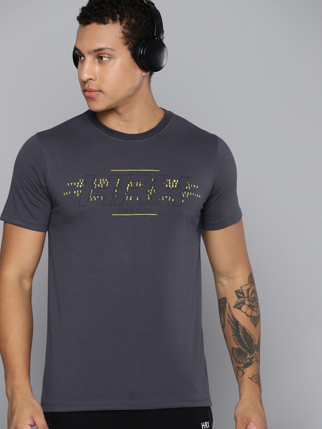 

HRX by Hrithik Roshan Men Brand Logo Printed T-shirt, Charcoal