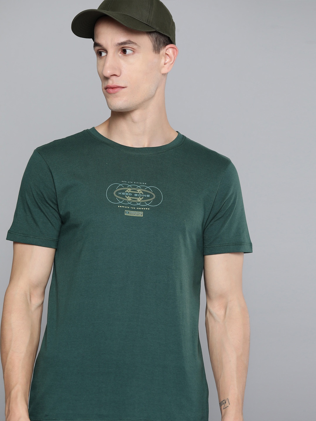 

HRX by Hrithik Roshan Printed Detail Pure Cotton T-shirt, Green