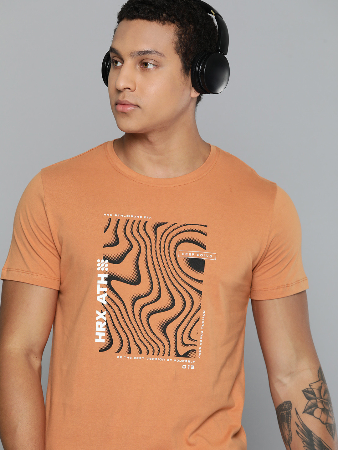 

HRX by Hrithik Roshan Men Pure Cotton Printed T-shirt, Rust