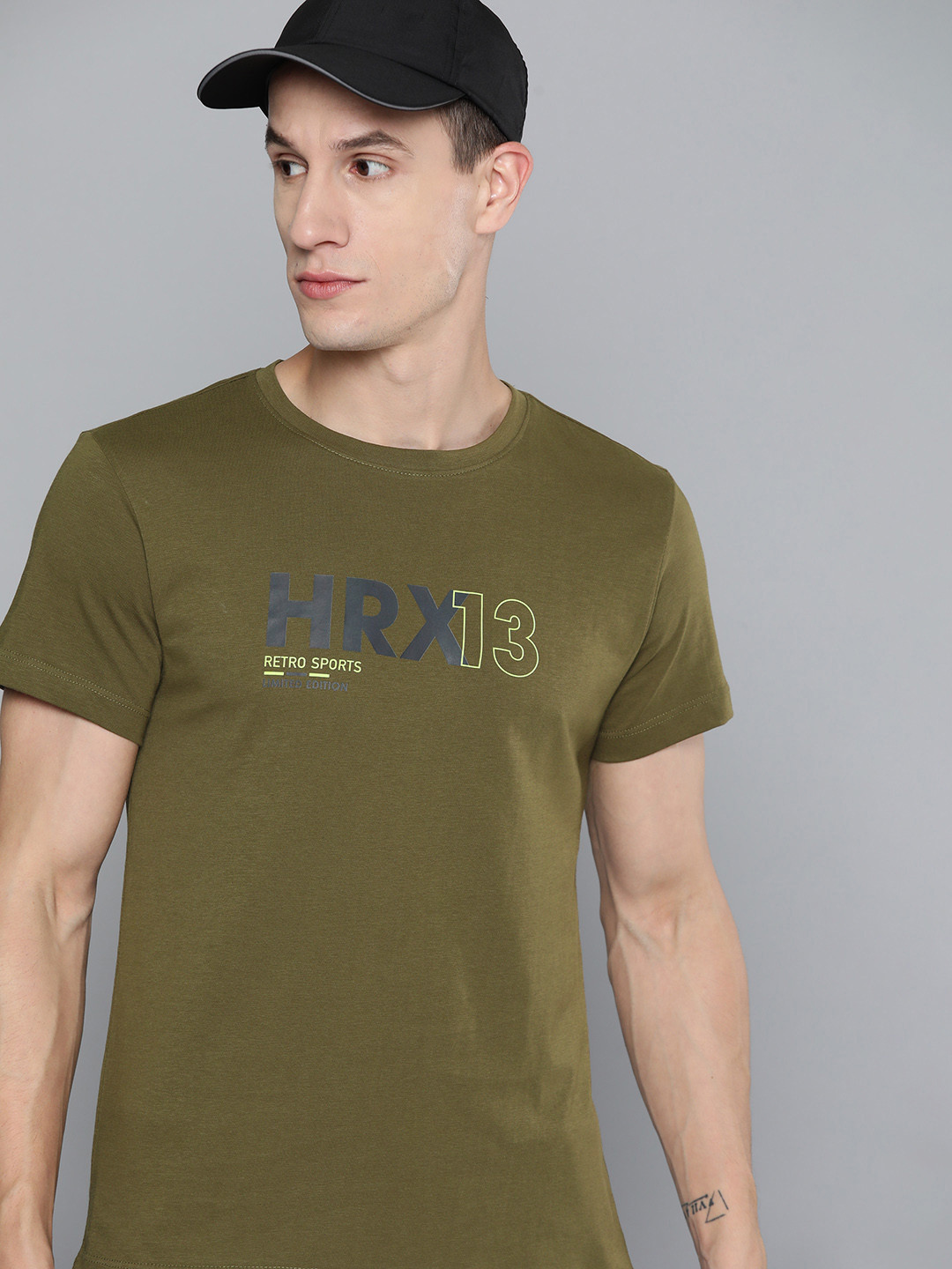 

HRX by Hrithik Roshan Brand Logo Printed Pure Cotton T-shirt, Olive