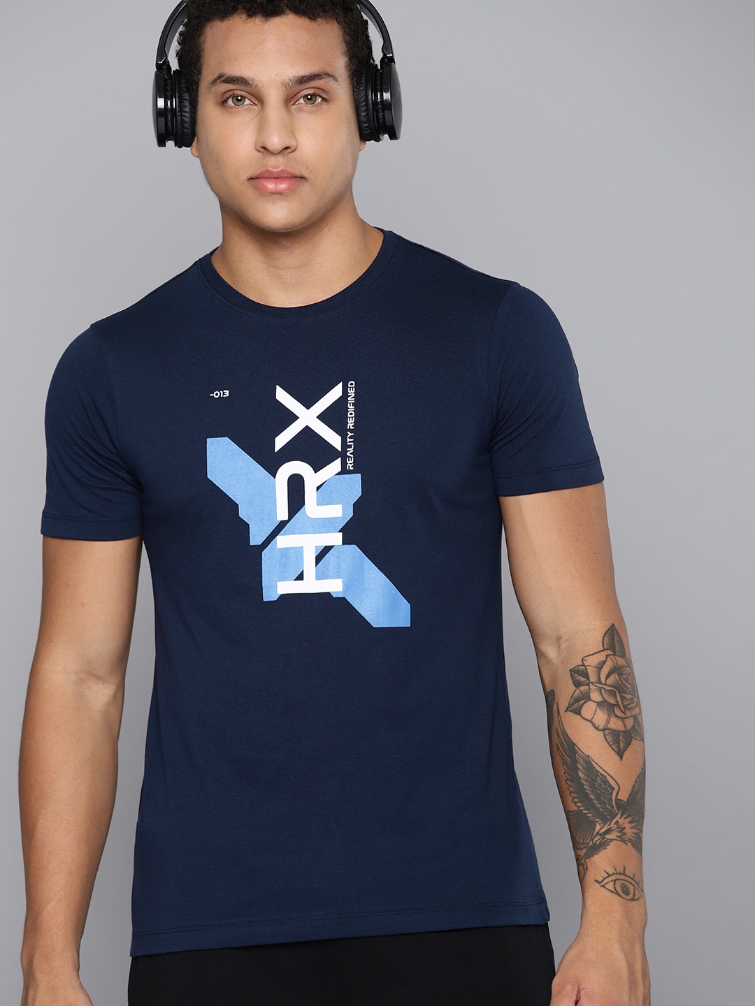 

HRX by Hrithik Roshan Men Brand Logo Printed T-shirt, Navy blue