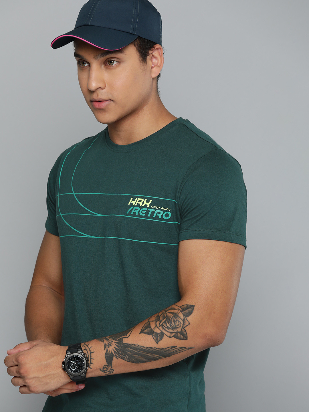

HRX by Hrithik Roshan Men Printed Pure Cotton T-shirt, Teal
