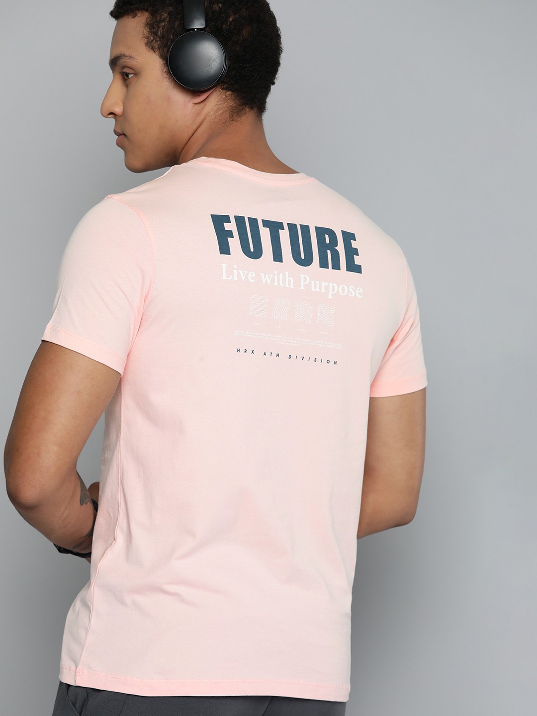 

HRX by Hrithik Roshan Men Pure Cotton Printed Back T-shirt, Pink
