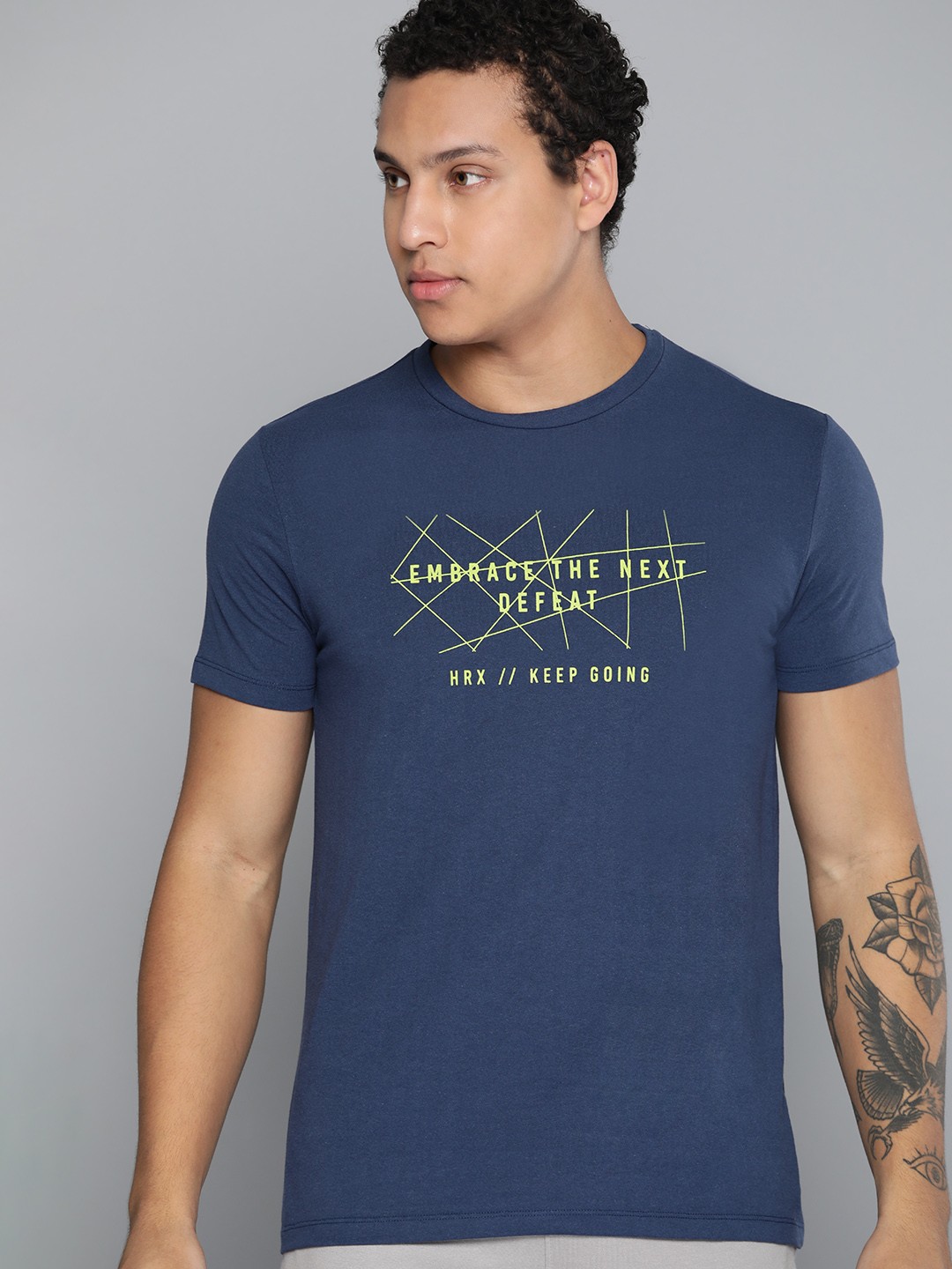 

HRX by Hrithik Roshan Typography Printed T-shirt, Navy blue