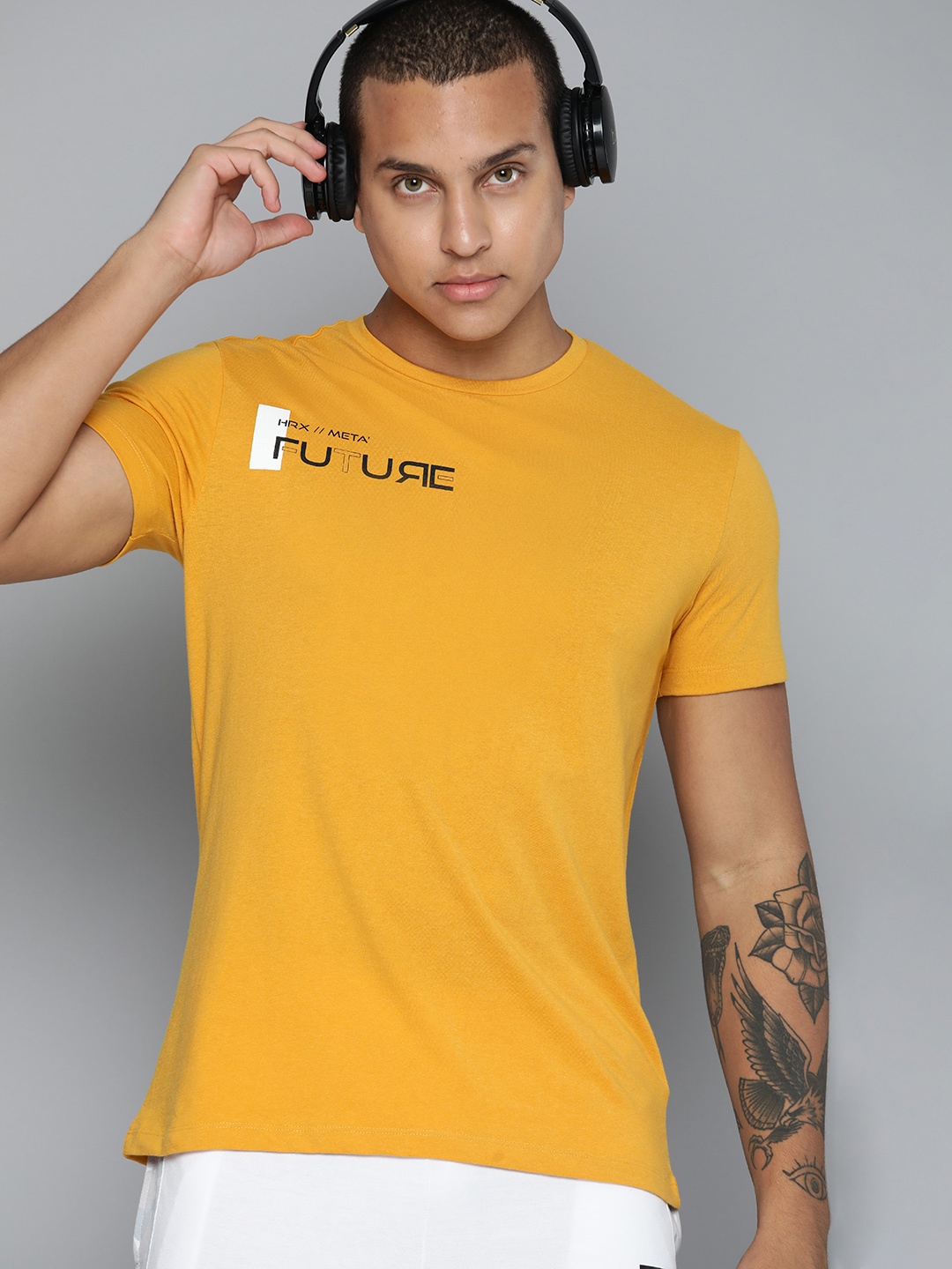 

HRX by Hrithik Roshan Men Typography Printed T-shirt, Mustard