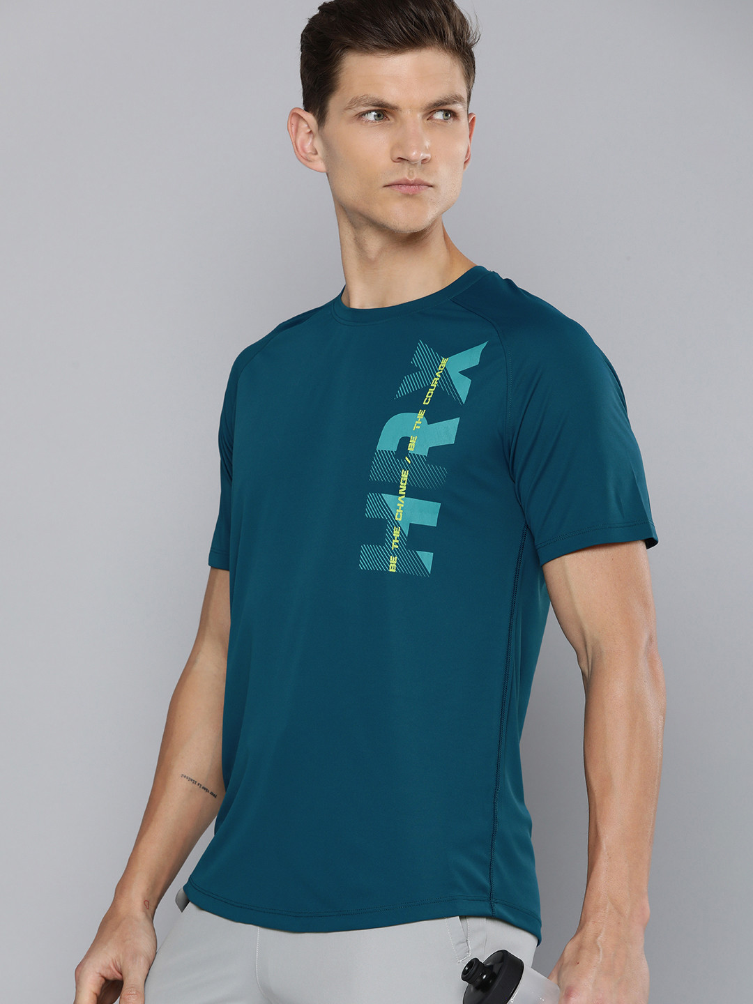 

HRX by Hrithik Roshan Brand Logo Printed Rapid Dry T-shirt, Teal