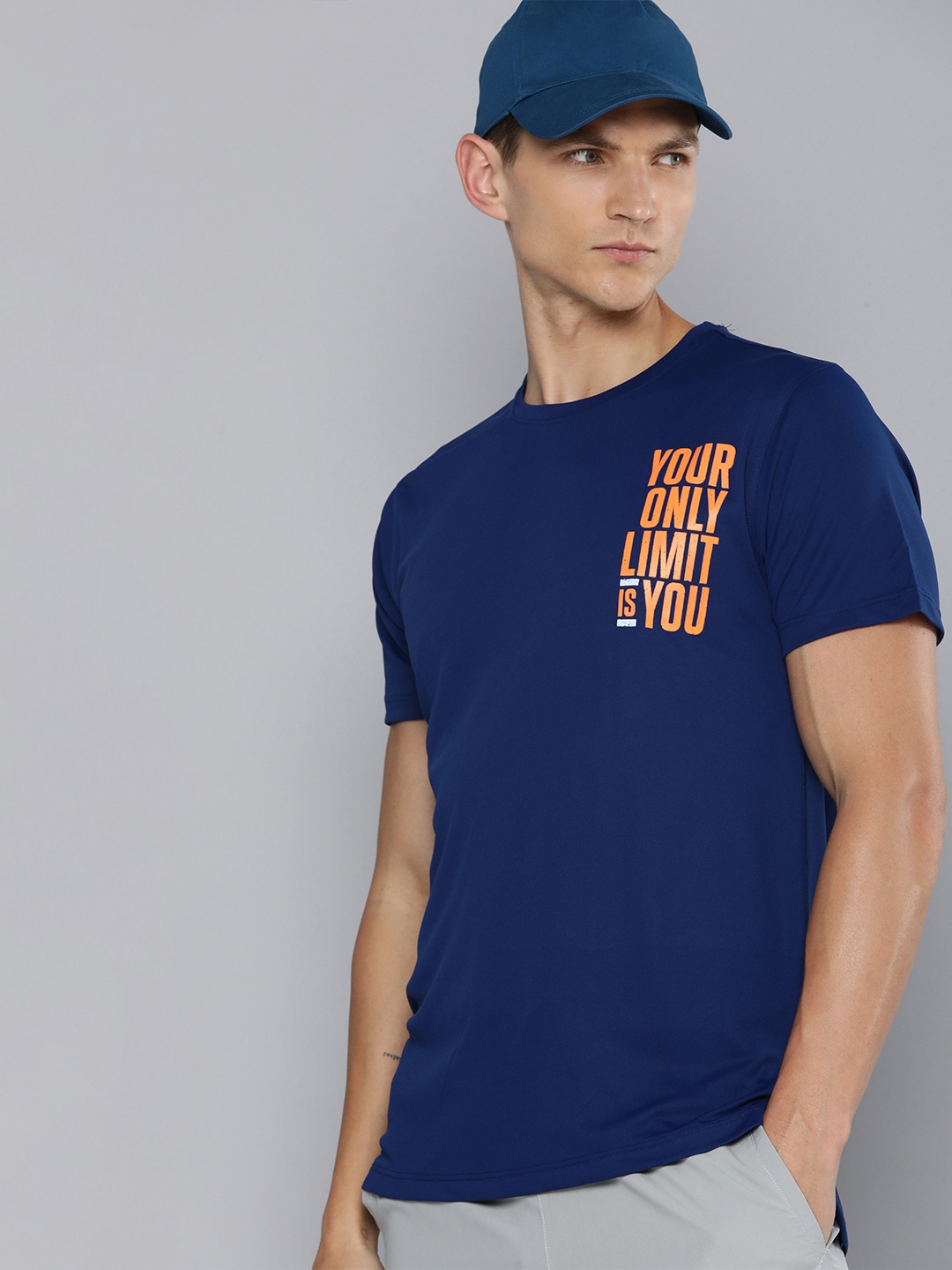 

HRX by Hrithik Roshan Typography Printed Rapid Dry Training T-shirt, Navy blue