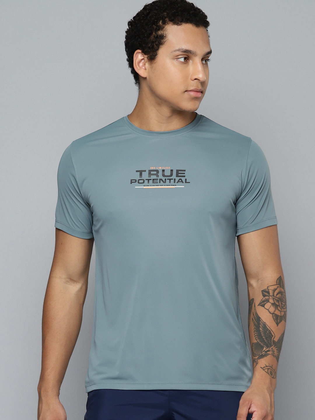 

HRX by Hrithik Roshan Typography Printed Rapid-Dry Training T-shirt, Blue