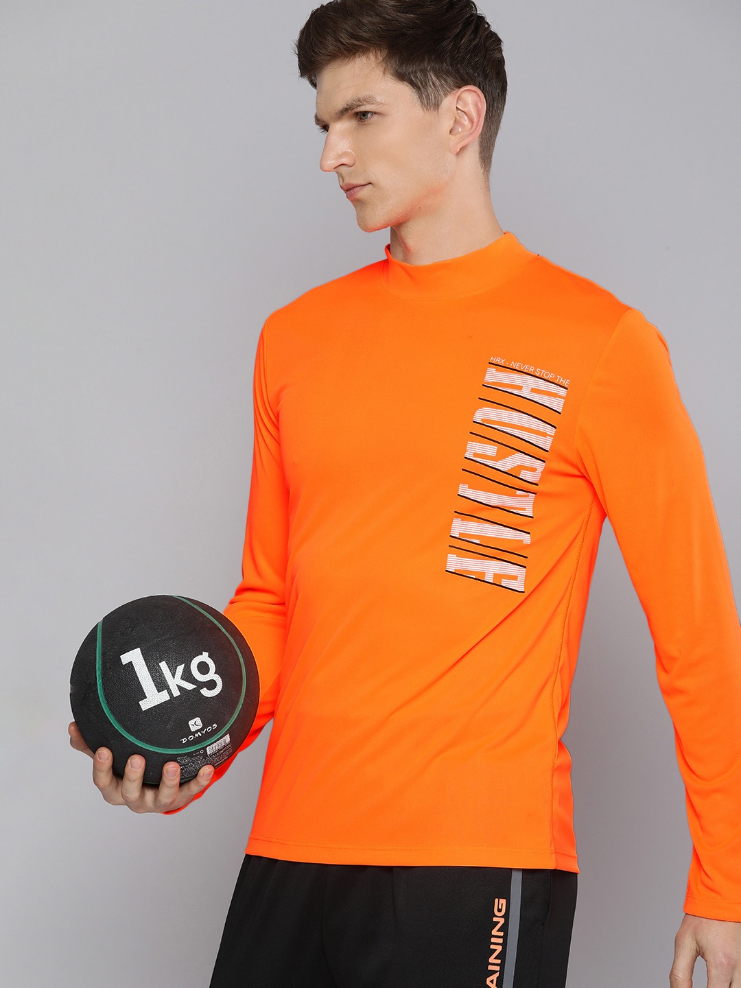 

HRX by Hrithik Roshan Typography Printed Rapid Dry Training T-shirt, Orange