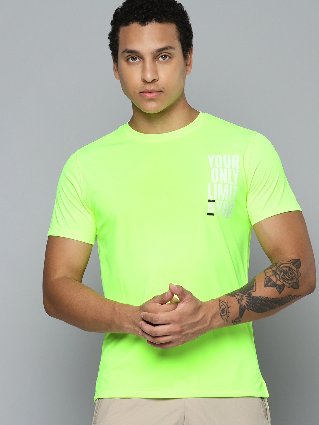 

HRX by Hrithik Roshan Typography Printed Rapid-Dry Training T-shirt, Fluorescent green