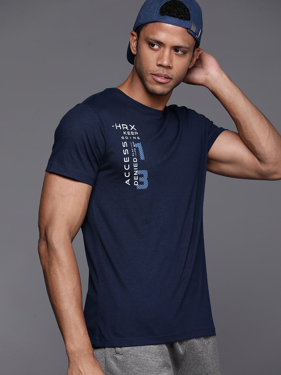 

HRX by Hrithik Roshan Men Typography Printed T-shirt, Navy blue