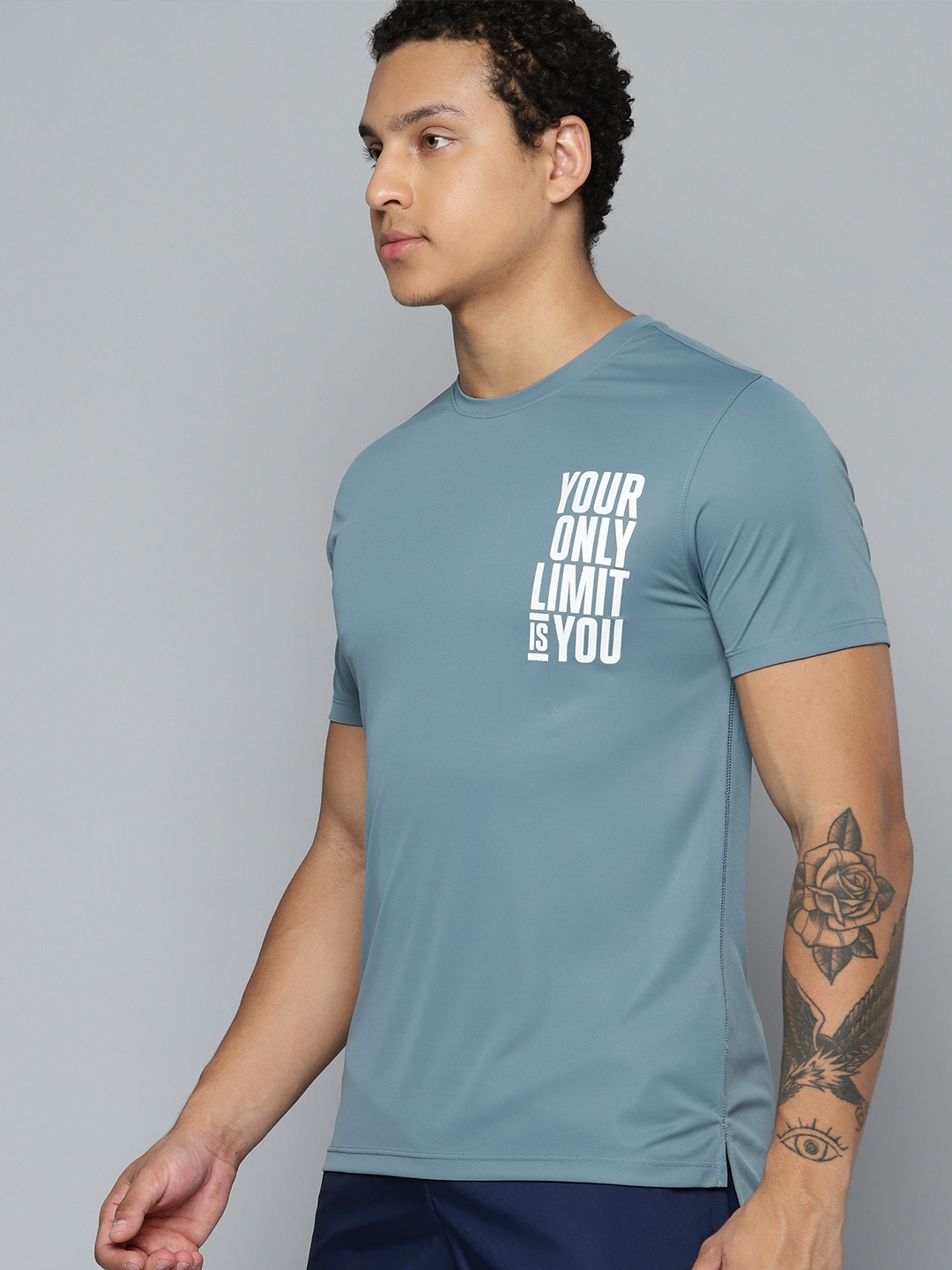 

HRX by Hrithik Roshan Typography Printed Rapid-Dry Training T-shirt, Blue