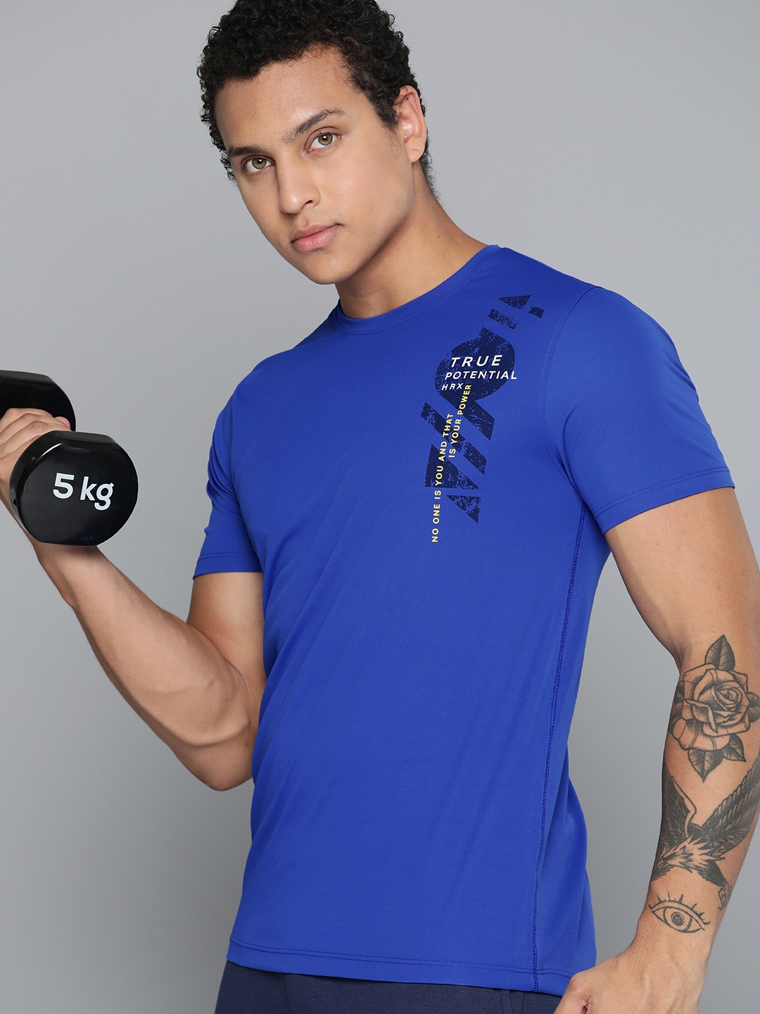 

HRX by Hrithik Roshan Typography Printed Rapid-Dry Training T-shirt, Blue