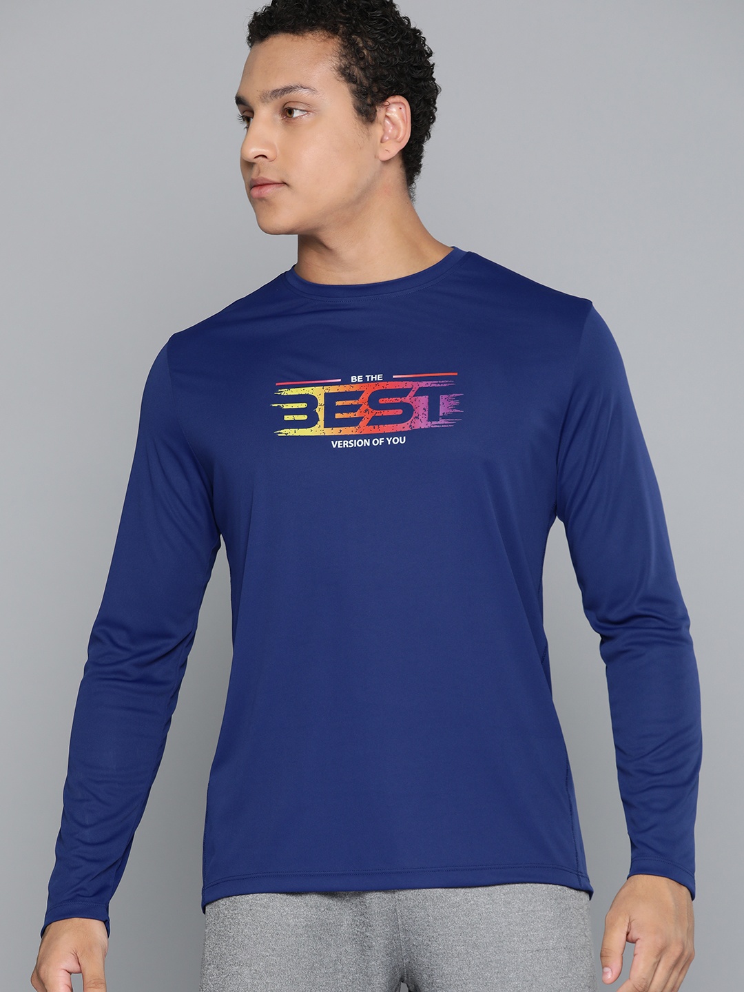 

HRX by Hrithik Roshan Typography Printed Rapid-Dry Training T-shirt, Blue