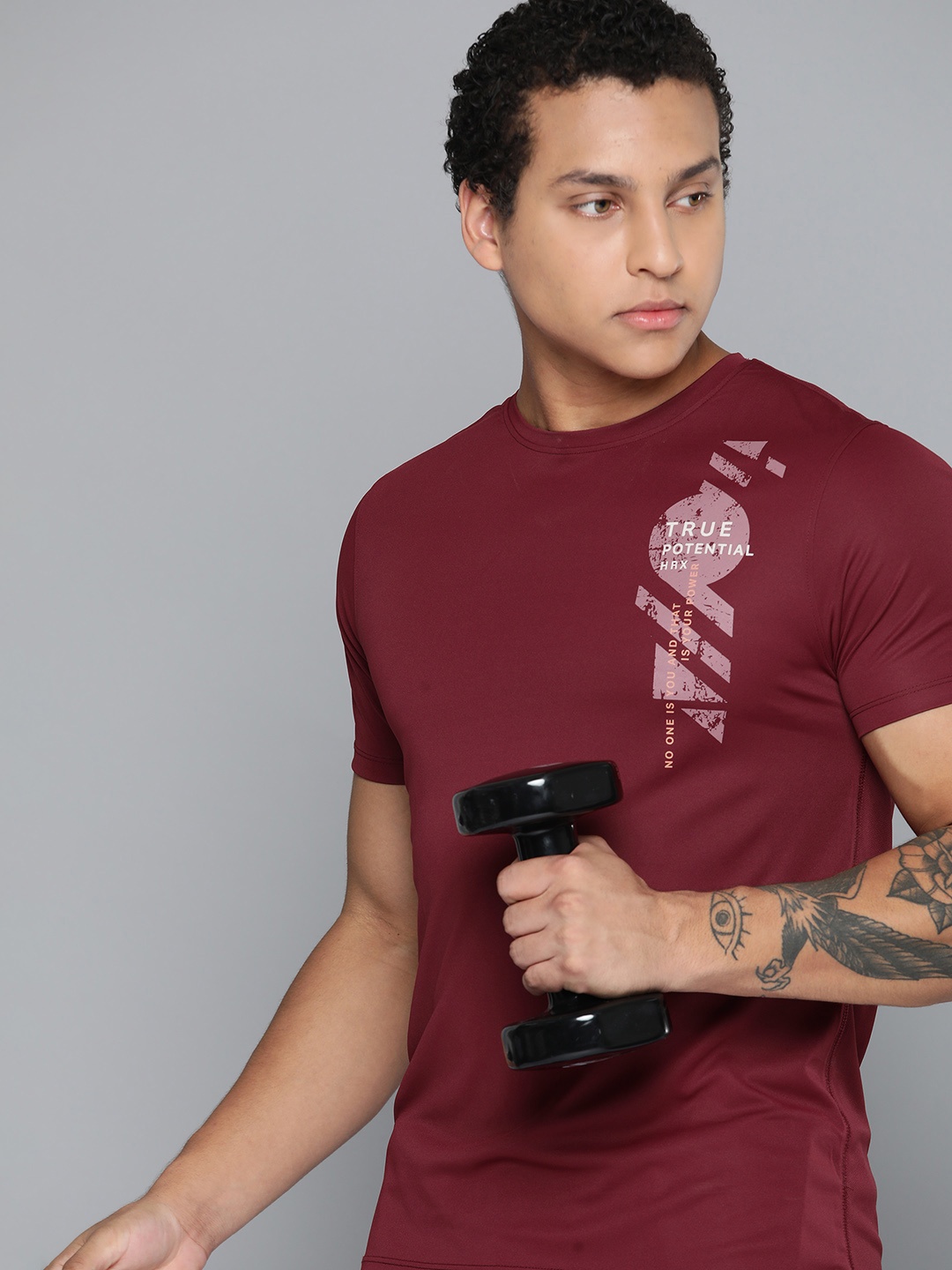 

HRX by Hrithik Roshan Typography Printed Rapid-Dry Training T-shirt, Maroon