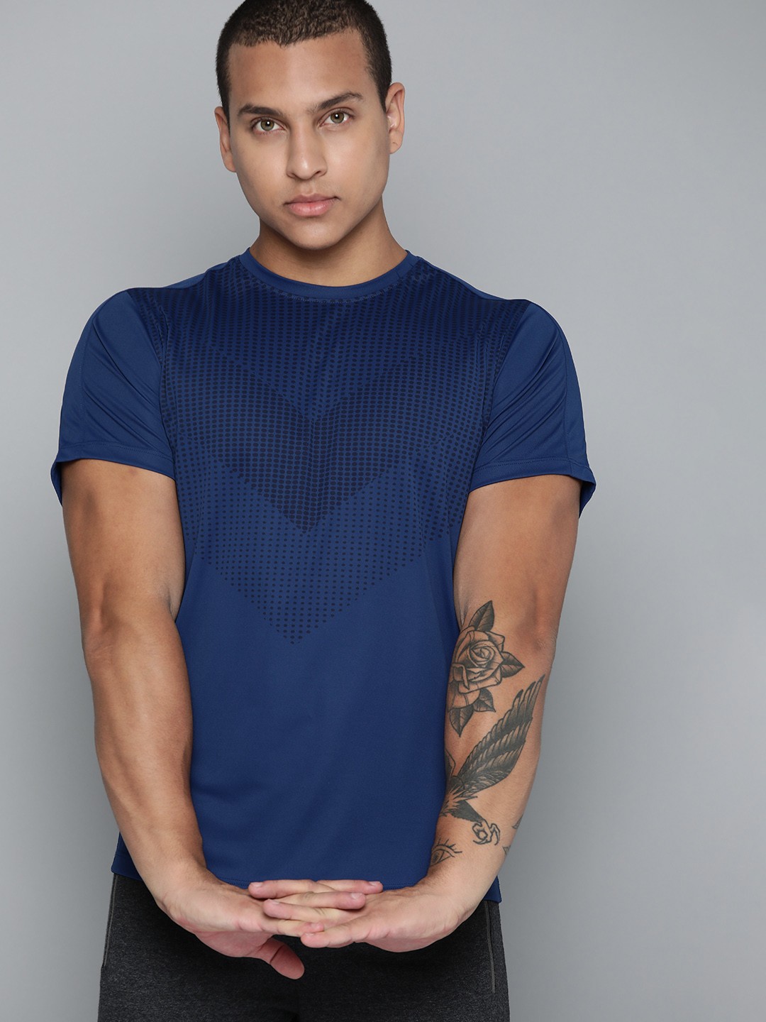 

HRX by Hrithik Roshan Men Printed Rapid-Dry Training T-shirt, Navy blue