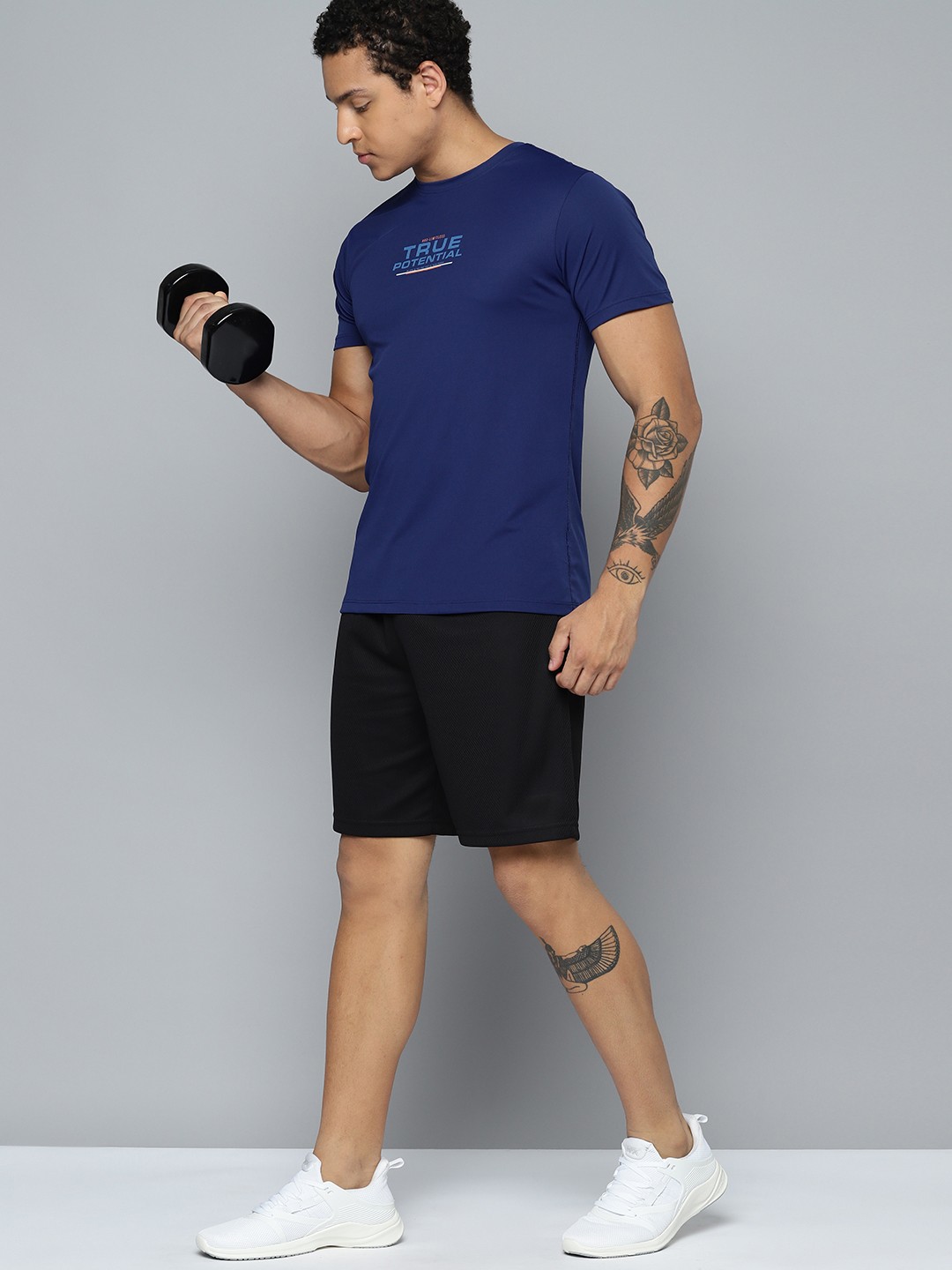 

HRX by Hrithik Roshan Men Typography Printed Rapid-Dry Training T-shirt, Navy blue