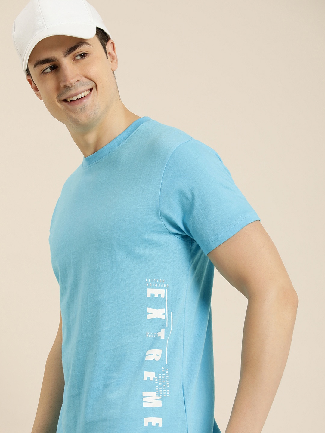 

HERE&NOW Men Typography Printed Pure Cotton T-shirt, Blue
