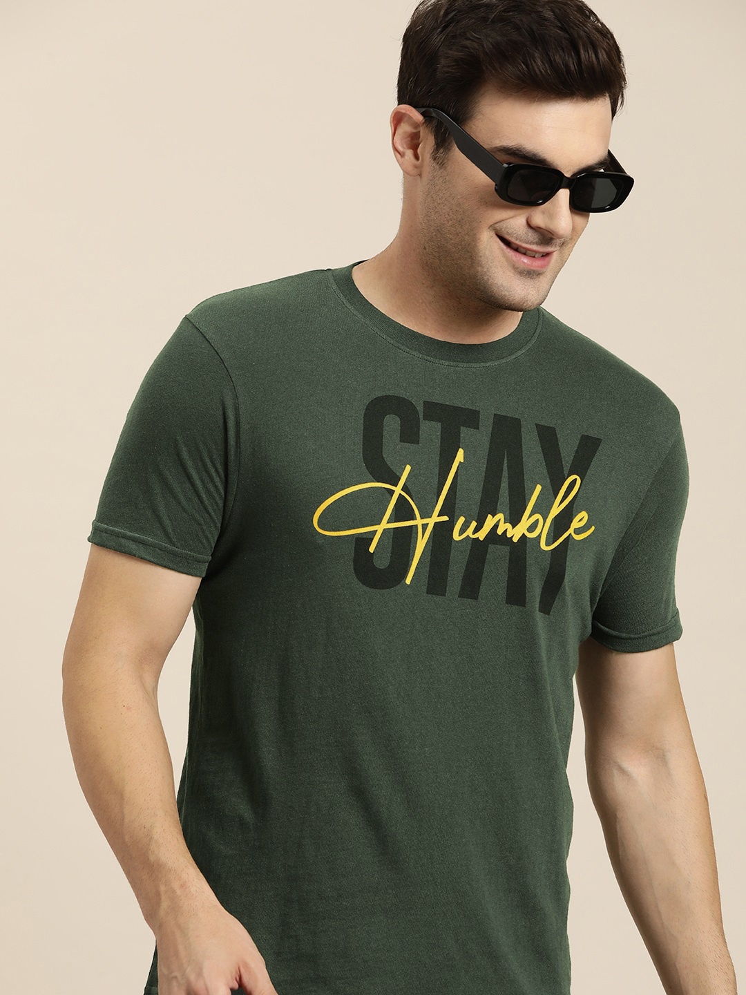 

HERE&NOW Men Typography Printed T-shirt, Olive